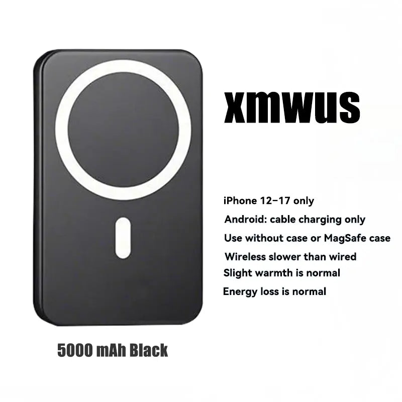 5000mAh Magnetic Power Bank - MagSafe-Compatible Wireless Portable Charger for iPhone 12-17 Series, Optimized for Magnetic Cases