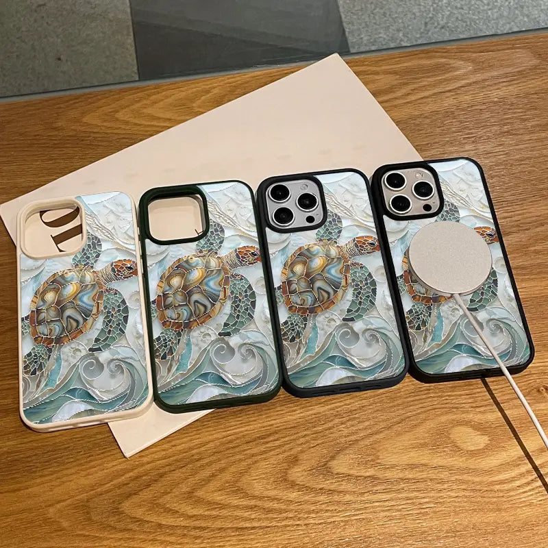 Mosaic Sea Turtle Magnetic Case for iPhone 11/12/13/14/15/16/17/Pro Max - Magsafe Compatible, Lightweight and Durable Design, Stylish and Feminine Aesthetic