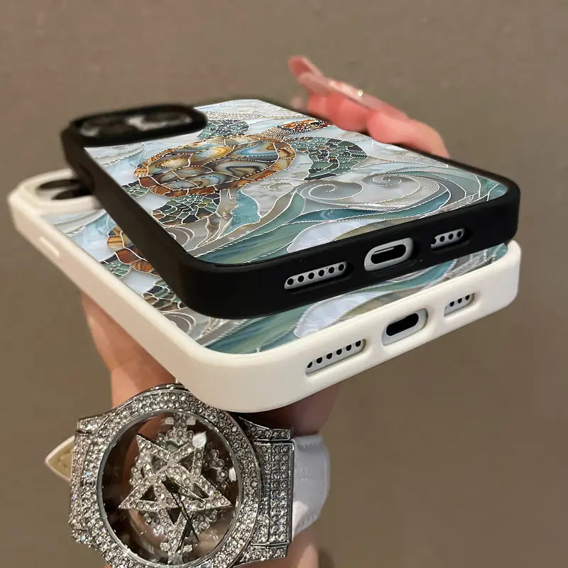 Mosaic Sea Turtle Magnetic Case for iPhone 11/12/13/14/15/16/17/Pro Max - Magsafe Compatible, Lightweight and Durable Design, Stylish and Feminine Aesthetic