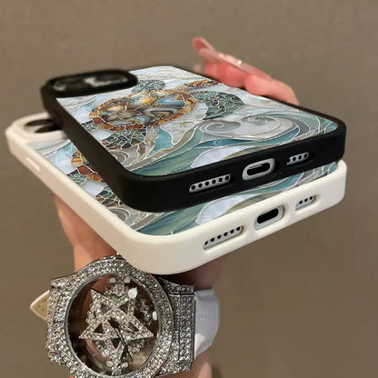 Mosaic Sea Turtle Magnetic Case for iPhone 11/12/13/14/15/16/17/Pro Max - Magsafe Compatible, Lightweight and Durable Design, Stylish and Feminine Aesthetic