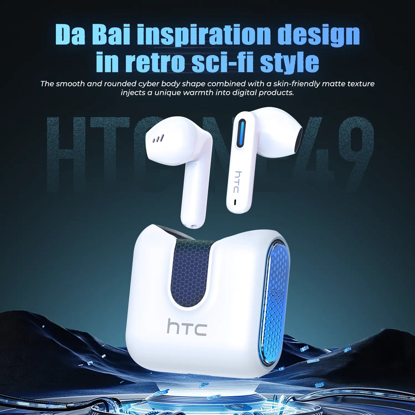 HTC NE49 Wireless Earbuds - Bluetooth 6.0 Gaming Headsets with High Fidelity Sound, IPX5 Waterproof Rating, Ideal for Office, Sports, Study, and Audio Calls, Featuring Built-In Microphone and TWS Technology