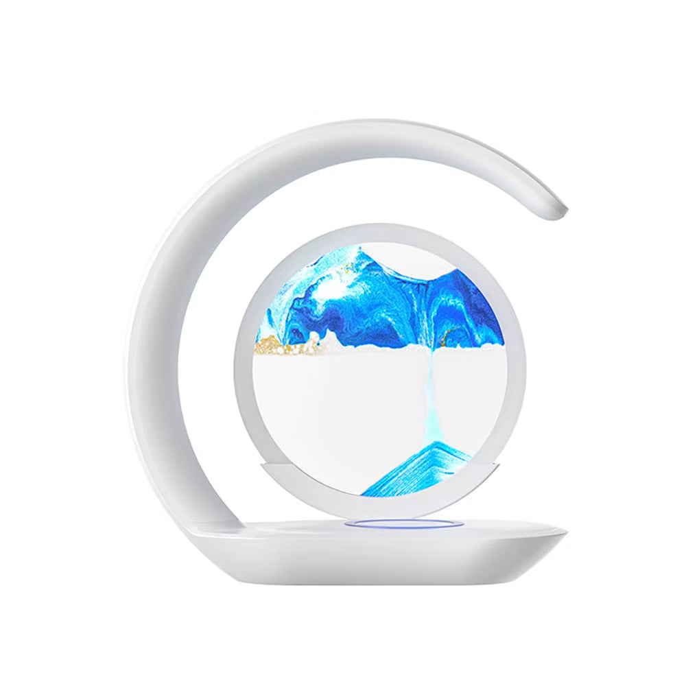 Quicksand Table Lamp with USB Wireless Charging - 3D Hourglass Sand Painting Night Light for Office Decor