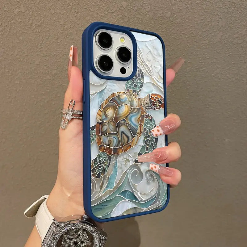 Mosaic Sea Turtle Magnetic Case for iPhone 11/12/13/14/15/16/17/Pro Max - Magsafe Compatible, Lightweight and Durable Design, Stylish and Feminine Aesthetic