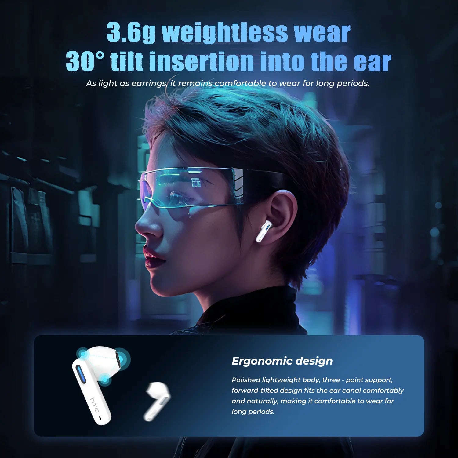 HTC NE49 Wireless Earbuds - Bluetooth 6.0 Gaming Headsets with High Fidelity Sound, IPX5 Waterproof Rating, Ideal for Office, Sports, Study, and Audio Calls, Featuring Built-In Microphone and TWS Technology