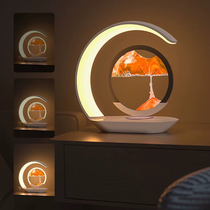 Quicksand Table Lamp with USB Wireless Charging - 3D Hourglass Sand Painting Night Light for Office Decor