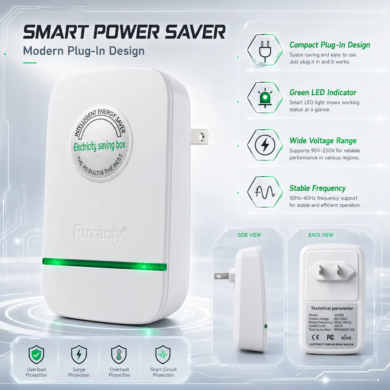 Compact Plug-In Power Device with Indicator Light for Home, Office, and Daily Use