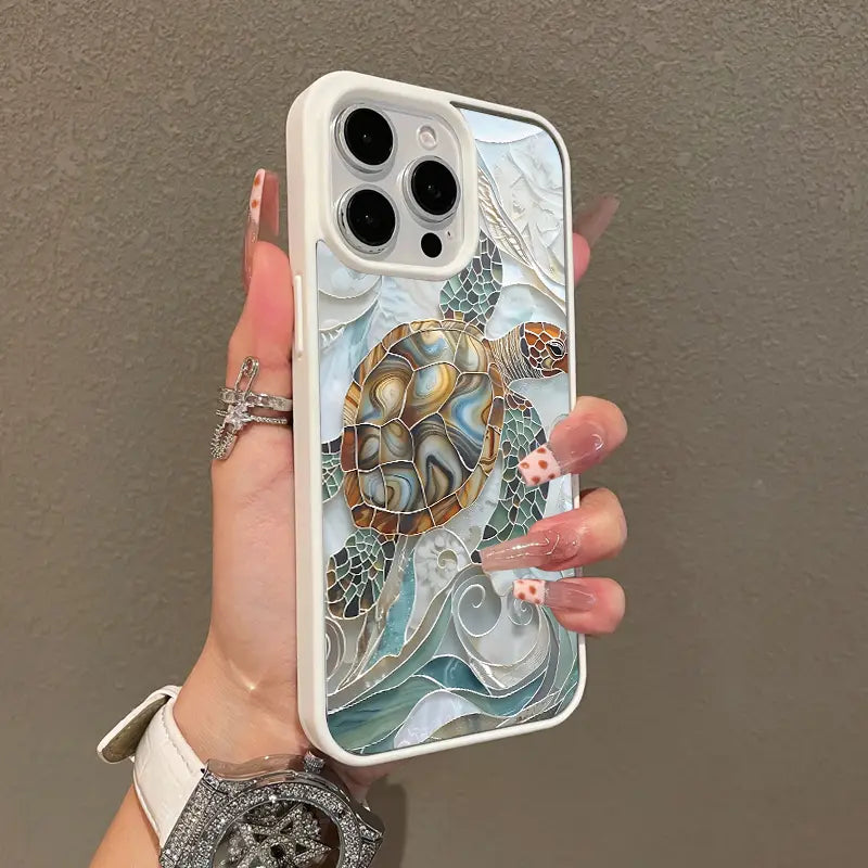 Mosaic Sea Turtle Magnetic Case for iPhone 11/12/13/14/15/16/17/Pro Max - Magsafe Compatible, Lightweight and Durable Design, Stylish and Feminine Aesthetic