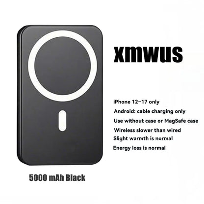 5000mAh Magnetic Power Bank - MagSafe-Compatible Wireless Portable Charger for iPhone 12-17 Series, Optimized for Magnetic Cases