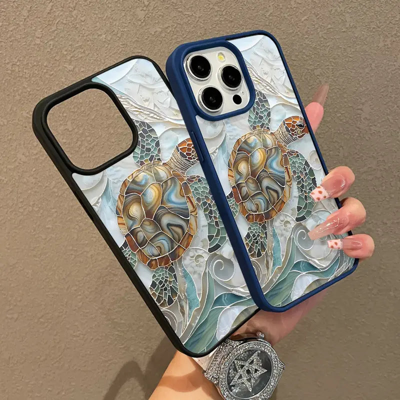 Mosaic Sea Turtle Magnetic Case for iPhone 11/12/13/14/15/16/17/Pro Max - Magsafe Compatible, Lightweight and Durable Design, Stylish and Feminine Aesthetic