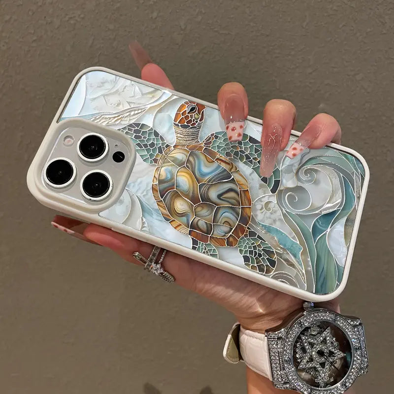 Mosaic Sea Turtle Magnetic Case for iPhone 11/12/13/14/15/16/17/Pro Max - Magsafe Compatible, Lightweight and Durable Design, Stylish and Feminine Aesthetic