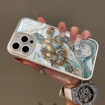 Mosaic Sea Turtle Magnetic Case for iPhone 11/12/13/14/15/16/17/Pro Max - Magsafe Compatible, Lightweight and Durable Design, Stylish and Feminine Aesthetic