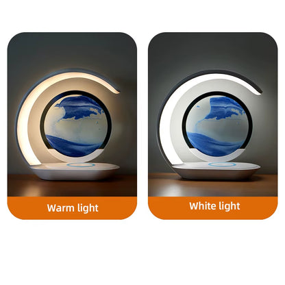 Quicksand Table Lamp with USB Wireless Charging - 3D Hourglass Sand Painting Night Light for Office Decor