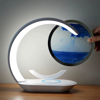 Quicksand Table Lamp with USB Wireless Charging - 3D Hourglass Sand Painting Night Light for Office Decor