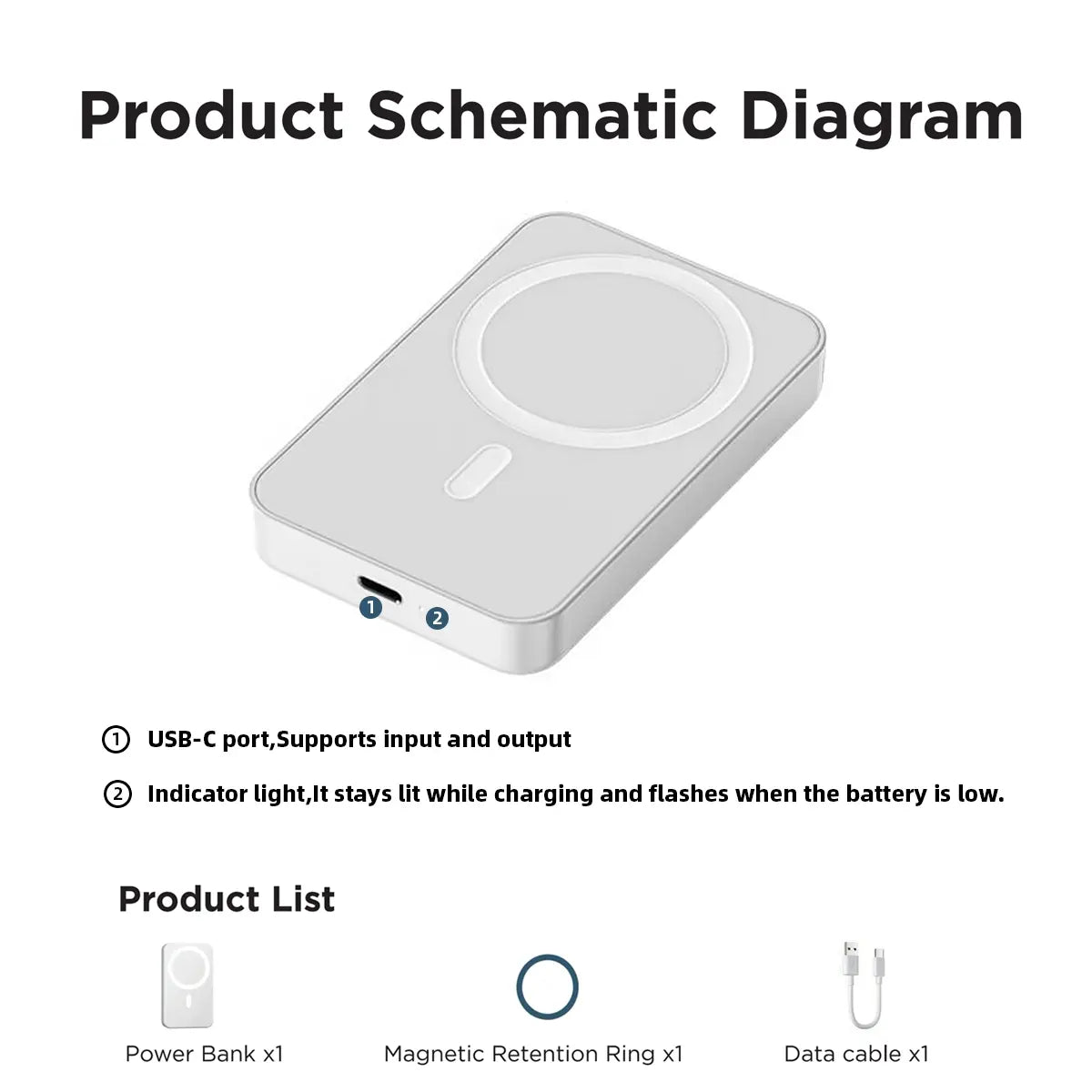 5000mAh Magnetic Power Bank - MagSafe-Compatible Wireless Portable Charger for iPhone 12-17 Series, Optimized for Magnetic Cases