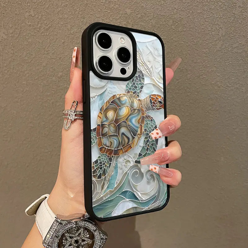 Mosaic Sea Turtle Magnetic Case for iPhone 11/12/13/14/15/16/17/Pro Max - Magsafe Compatible, Lightweight and Durable Design, Stylish and Feminine Aesthetic
