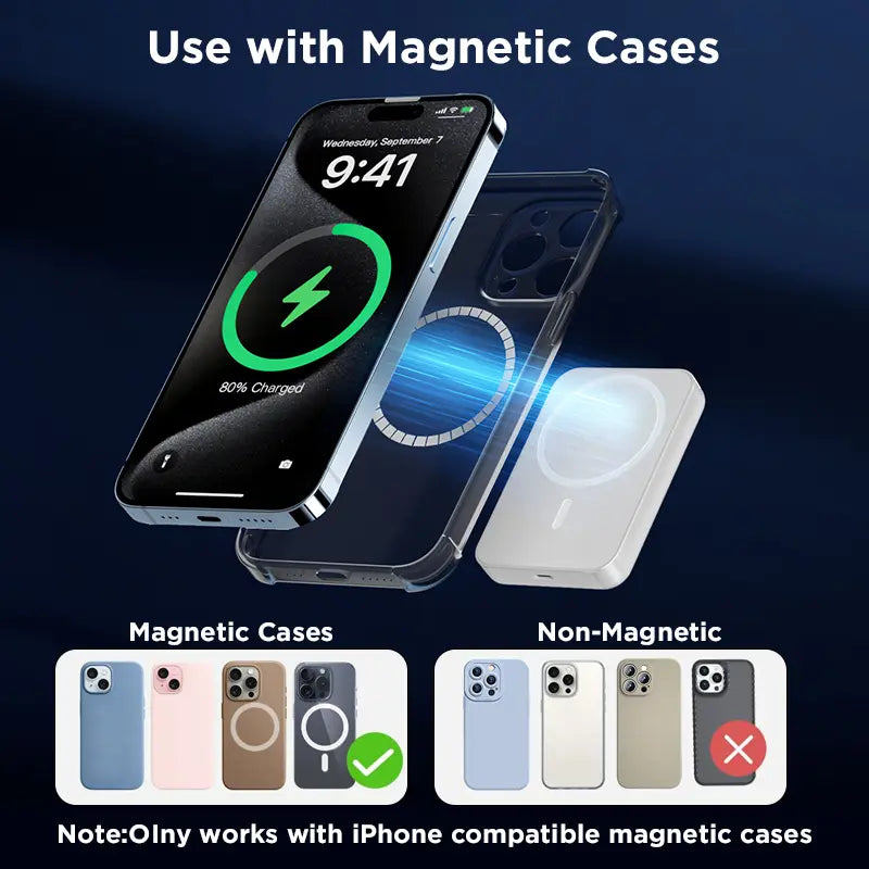 5000mAh Magnetic Power Bank - MagSafe-Compatible Wireless Portable Charger for iPhone 12-17 Series, Optimized for Magnetic Cases