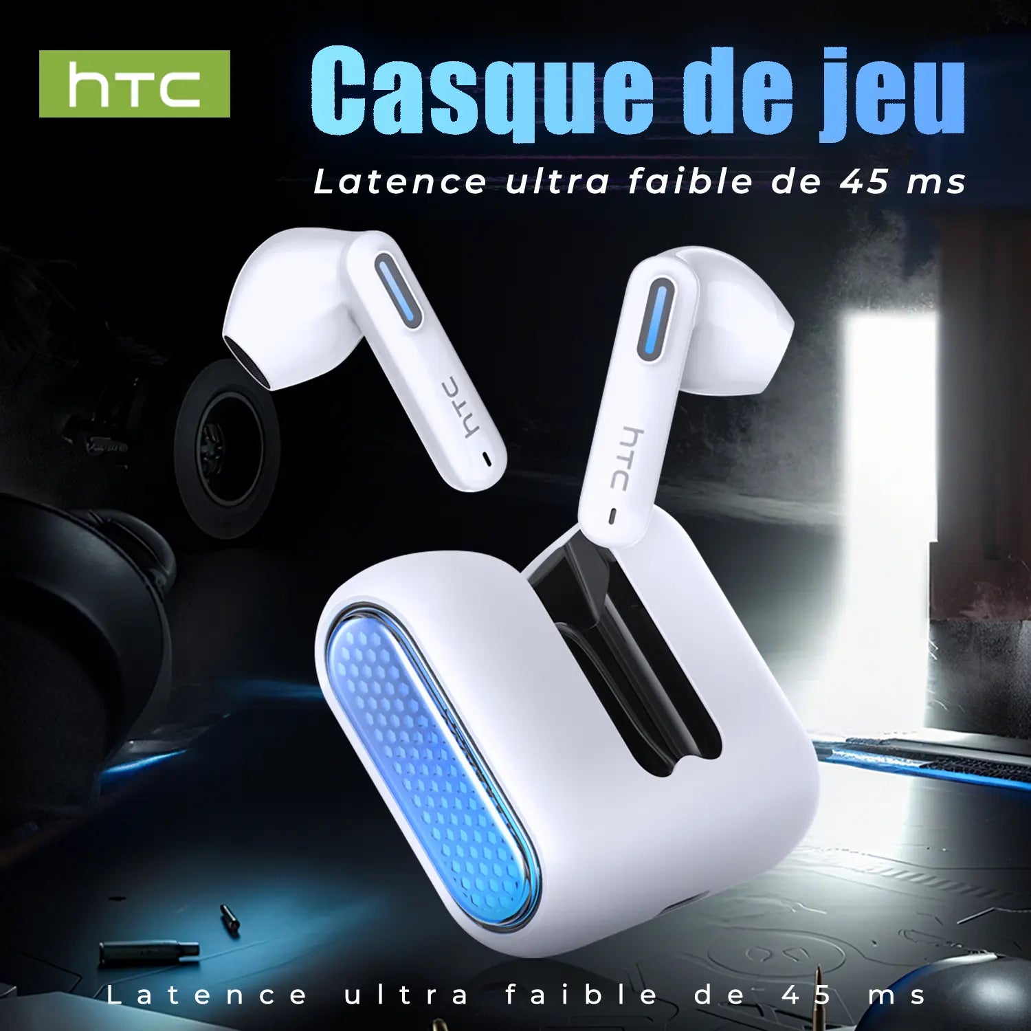 HTC NE49 Wireless Earbuds - Bluetooth 6.0 Gaming Headsets with High Fidelity Sound, IPX5 Waterproof Rating, Ideal for Office, Sports, Study, and Audio Calls, Featuring Built-In Microphone and TWS Technology