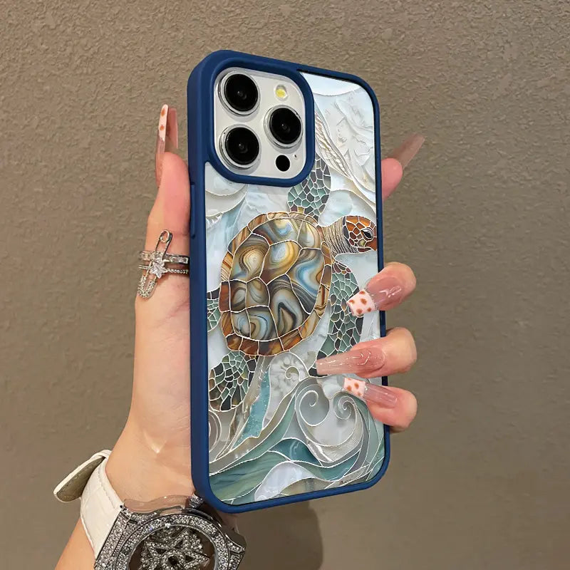 Mosaic Sea Turtle Magnetic Case for iPhone 11/12/13/14/15/16/17/Pro Max - Magsafe Compatible, Lightweight and Durable Design, Stylish and Feminine Aesthetic